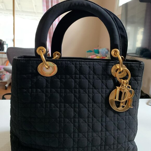 Pre-owned Authentic Mini Christian Lady Dior Cannage Quilted Black Nylon Handbag - Picture 1 of 6
